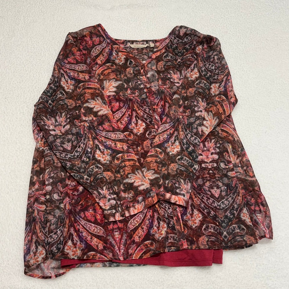 Soft Surroundings Tasha Top 2X Multi Tapestry Sheer Button Front Boho Blouse NWT